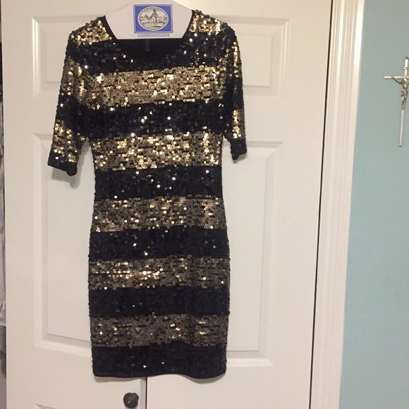 bcbg black and gold dress